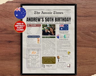 Stampa di giornale personalizzata del 1976 AUSTRALIA per il 50° compleanno, regalo australiano per il 50° compleanno di marito, moglie, mamma e papà, 50 anni fa, nel 1976