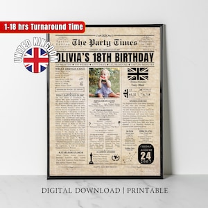 Personalisierter Zeitungsdruck 2007 UK 18.Geburtstagsgeschenk, Zeitungsdruck 2007, Grossbritannien, Geschenk zum 18