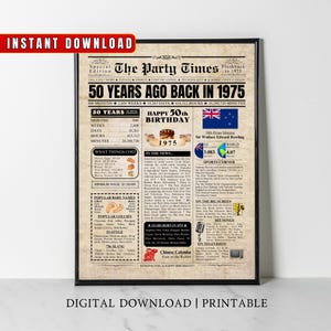 1975 NEUSEELAND 50. Geburtstag Zeitungsdruck, Neuseeländer 50. Geburtstag Geschenk, Kiwi Geburtstag Poster, 1975 Wohnkultur Party Schild Wandkunst