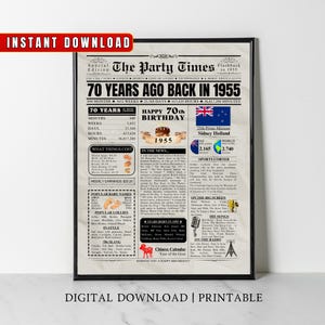 1955 NEUSEELAND 70. Geburtstag Zeitungsdruck, Neuseeländer 70. Geburtstag Geschenk, Kiwi Geburtstag Poster, 1955 Wohnkultur Party Schild Wandkunst