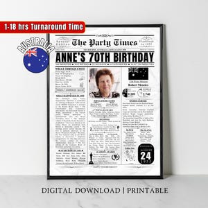 Personalisierte AUSTRALIA 70. Geburtstag Zeitung Printable 1955 Australische 70. Geburtstag Geschenk für Ihn Ihre Mutter Vater vor 70 Jahren Zurück im Jahr 1955