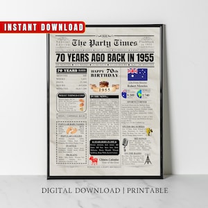 1955 AUSTRALIA 70th Birthday Newspaper Print, Australian 70th Birthday Gift, 1955 Birthday Poster, Aussie Wall Art, 1955 Bday Party Decor