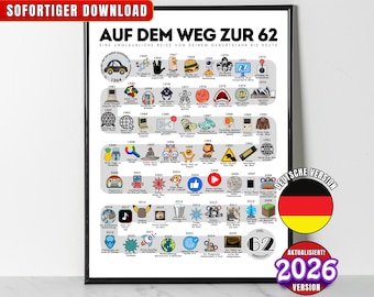 Auf dem Weg zur 62, 1964 Birthday Poster, Route to 62, 62nd Birthday Gift, Road to 62 Years Ago Back In 1964 Print, Born in 1964 Party Decor