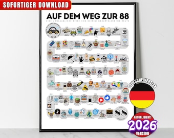 Auf dem Weg zur 88, 1938 verjaardagsposter, route naar 88, 88e verjaardagscadeau, weg naar 88 jaar geleden terug in 1938-afdruk, geboren in 1938 Feestdecor