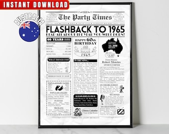 1965 AUSTRALIA 60th Birthday Newspaper Print Australian 60th Birthday Gift 1965 Birthday Poster 60 Years Ago Back in 1965 print Aussie Facts