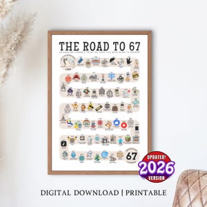 May include: A framed print titled "The Road to 67" with a timeline of events from 1959 to the present. The print includes the text "Updated! 2026 Version" and "Digital Download | Printable."