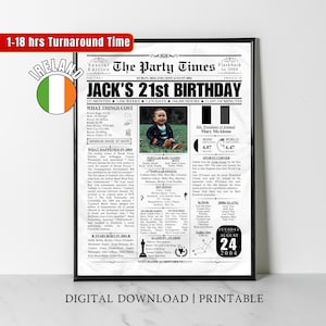Póster de periódico personalizado para el 21.º cumpleaños irlandés Datos sobre Irlanda hace 21 años en 2004 Idea de regalo para el 21.º cumpleaños para hombres, mujeres, hijos e hijas irlandeses