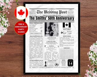 1976 CANADA 50th Anniversary Newspaper Printable, CUSTOM Canadian 80th Wedding Anniversary Gift for Mom Dad Parents Wife Husband Party Decor