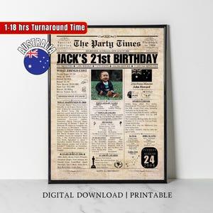 Impressão de jornal personalizada de 21º aniversário da Austrália de 2004, presente de aniversário australiano de 21º aniversário, pôster de aniversário de 2004, 21 anos atrás, em 2004, arte de parede