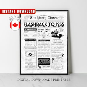 1955 in CANADA 70e verjaardag poster 70 jaar geleden, Canadese leuke weetjes, terug in 1955 afdrukbare kaart, verjaardagscadeau voor moeder vader oma opa