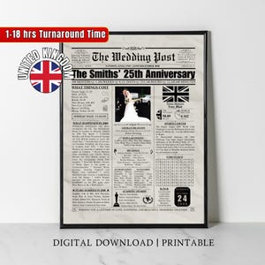 25th Wedding Gift for Mum Dad, 25th Wedding Newspaper, Wedding Anniversary Print, 25 Years Ago Back in 2000, Silver Anniversary, UK British