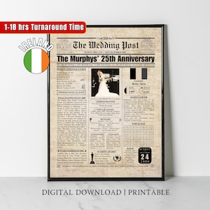 Irish 25th Wedding Anniversary Gifts Custom Newspaper Poster 25 Years Ago Back in 2000 Wedding Gift for Mum Dad Silver Anniversary Ireland