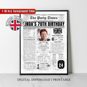 Benutzerdefinierter Zeitungsdruck zum 70. Geburtstag in Großbritannien, Geschenk zum 70