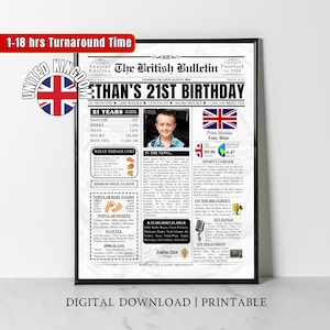Personalised 21st Birthday Gift for Him Her, Back in 2004 Newspaper Poster Sign Son Daughter, British 21st Birthday Decoration, UK Version