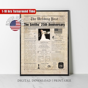 25th Wedding Gift for Mom Dad, 25th Wedding Newspaper, Wedding Anniversary Print, 25 Years Ago Back in 2000, Silver Anniversary, USA Version