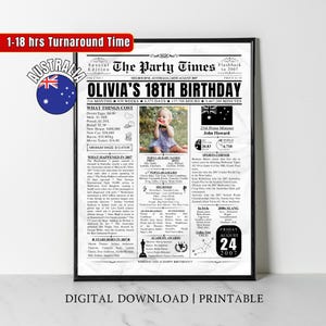 Cartaz de aniversário personalizado de 18 anos da Austrália de 2007, impressão de jornal, 18 anos atrás, em 2007, presente de aniversário de 18 anos da Austrália para filho e filha