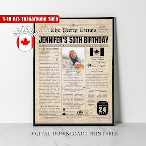 Custom 1975 CANADA 50th Birthday Newspaper Print Canadian 50th Birthday Gift for Husband Wife Men Women Him 50 Years Ago Back in 1975 Poster