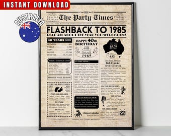 1985 AUSTRALIA 40th Birthday Newspaper Print Australian 40th Birthday Gift 1985 Birthday Poster 40 Years Ago Back in 1985 print Aussie