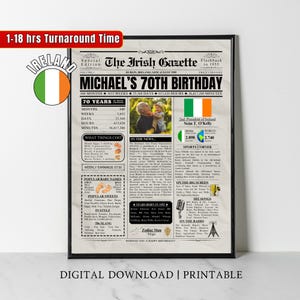 70er Geburtstag Geschenk für Oma und Opa, Vintage 1955 Zeitung Poster Schild, Geschenk zum 70er Geburtstag, Dekor Irland