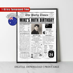 Custom 1945 AUSTRALIA 80th Birthday Newspaper Print Australian 80th Birthday Gift 80 Years Ago Back in 1945 Gift for Mum Dad Grandma Grandpa