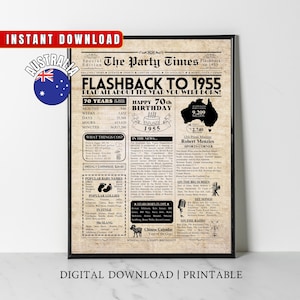 1955 AUSTRALIA 70th Birthday Newspaper Print Australian 70th Birthday Gift 1955 Birthday Poster 1955 Bday Party Decor for Mum Dad Men Women