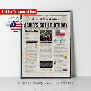 50th Birthday Gift for Husband Wife, 1975 Birthday Poster, 50th Birthday Newspaper Sign, 50 Years Ago Back in 1975 Highlights USA Version
