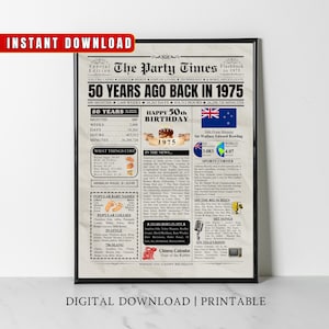 1975 NEUSEELAND 50. Geburtstag Zeitungsdruck, Neuseeländer 50. Geburtstag Geschenk, Kiwi Geburtstag Poster, 1975 Wohnkultur Party Schild Wandkunst