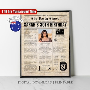 Custom 1995 AUSTRALIEN 30. Geburtstag Zeitungsdruck Angepasst 30. Geburtstag Geschenk 1995 Geburtstag Poster vor 30 Jahren Zurück in 1995 Fact Aussie