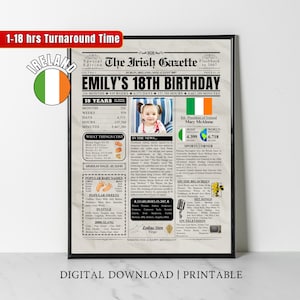 Benutzerdefinierte 2007 Irish 18. Geburtstag Zeitung Poster Irland Fakten vor 18 Jahren Zurück im Jahr 2007 18. Geburtstag Geschenkidee für irische Tochter Sohn