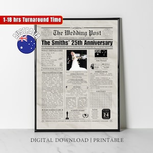 Australia 25th Wedding Anniversary Gifts Custom Newspaper Poster 25 Years Ago Back in 2000 Wedding Gift for Mum Dad Silver Anniversary