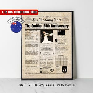 Custom 2000 AUSTRALIA 25th Wedding Gift Australian 25th Wedding Newspaper 2000 Wedding Poster 25 Years Ago Back in 2000 for Mum Dad Silver