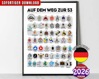Póster de cumpleaños de 1973, Camino a los 53, Regalo de cumpleaños número 53, Impresión de camino a los 53 años atrás en 1973, Decoración de fiesta de nacidos en 1973