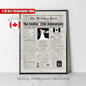 25th Wedding Gift for Mom Dad, 25th Wedding Newspaper, Wedding Anniversary Print, 25 Years Ago Back in 2000, Silver Anniversary, CANADA