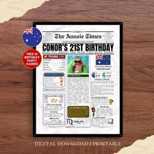 Custom 2005 AUSTRALIA 21st Birthday Newspaper Print Customised 21st Birthday Gift 20045Birthday Poster 21 Years Ago Back in 2005 Fact Aussie