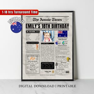 Impressão de jornal personalizada de aniversário de 18 anos da Austrália de 2007, presente de aniversário de 18 anos personalizado, pôster de aniversário de 2007, 18 anos atrás, em 2007, fato australiano