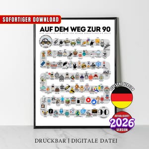 Auf dem Weg zur 90, Poster di compleanno del 1936, Percorso verso i 90, Regalo per il 90° compleanno, Stampa sulla strada per i 90 anni fa nel 1936, Decorazioni per feste "Nati nel 1936"