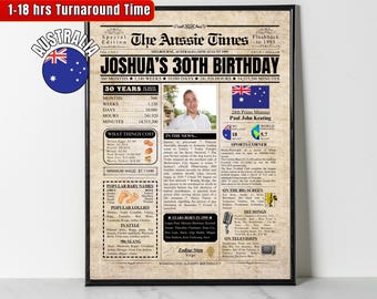 1996 AUSTRALIEN 30.Geburtstag Zeitungsdruck Australier 30th Birthday Geschenk 1996 Geburtstagsplakat Vor 30 Jahren Zurück in 1996 | INDIVIDUELL BESTELLBAR