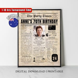 Custom 1955 AUSTRALIA 70th Birthday Newspaper Print Australian 70th Birthday Gift 1955 Birthday Poster 70 Years Ago Back in 1955 Wall Art