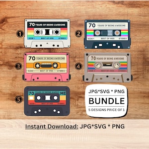 70er Geburtstag SVG Bundle, Best-Of 1955 Kassette Tape, 70 Jahre Altes Geburtstagsparty Dekor, Geboren 1955 svg png Cricut, Digital Download