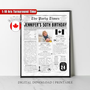 Custom 1975 CANADA 50th Birthday Newspaper Print 50 Years Ago Back in 1975 Poster Canadian 50th Birthday Gift for Him Her Men Women Wall Art