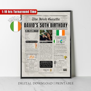 Custom 1975 Irish 50. Geburtstag Zeitungsdruck Irland 50. Geburtstagsgeschenk für Ehemann Frau Mama Papa Freund vor 50 Jahren Zurück im Jahr 1975
