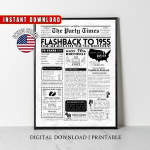 70er Jahre Geburtstagsgeschenk USA, 70er Jahre Zeitungsposter, USA Fun Facts, Zurück in 1955 Geburtstagsgeschenk für Männer Frauen Mama Papa Oma Opa AMERIKA