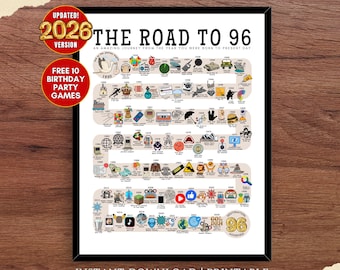 The Road to 96, 1930 Birthday Poster, 96th Birthday Gift, 96th Party Decor, Route to 96 Years Ago Back In 1930 | DIGITAL FILE PRINTABLE