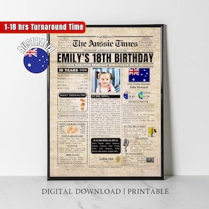 18. Geburtstag Zeitungsplakat, druckbare 18. Geburtstag Party Dekoration, Geburtstagsplakat mit Neuigkeiten und Highlights aus 2007 in AUSTRALIEN