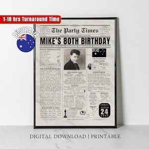 Impresión de periódico personalizada del 80.° cumpleaños de Australia de 1945 Regalo del 80.° cumpleaños australiano para él, ella, hombres, mujeres, mamá, papá Hace 80 años, en 1945