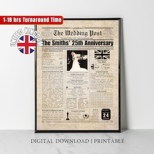Custom 2000 UK 25th Wedding Gift British 25th Wedding Newspaper 2000 Wedding Poster 25 Years Ago Back in 2000 for Mum Dad Silver Anniversary