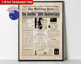 1976 AUSTRALIA 50th Wedding Gift Australian 50th Wedding Newspaper 1976 Wedding Poster 50 Years Ago Back in 1976 for Mum Dad | GOLDEN
