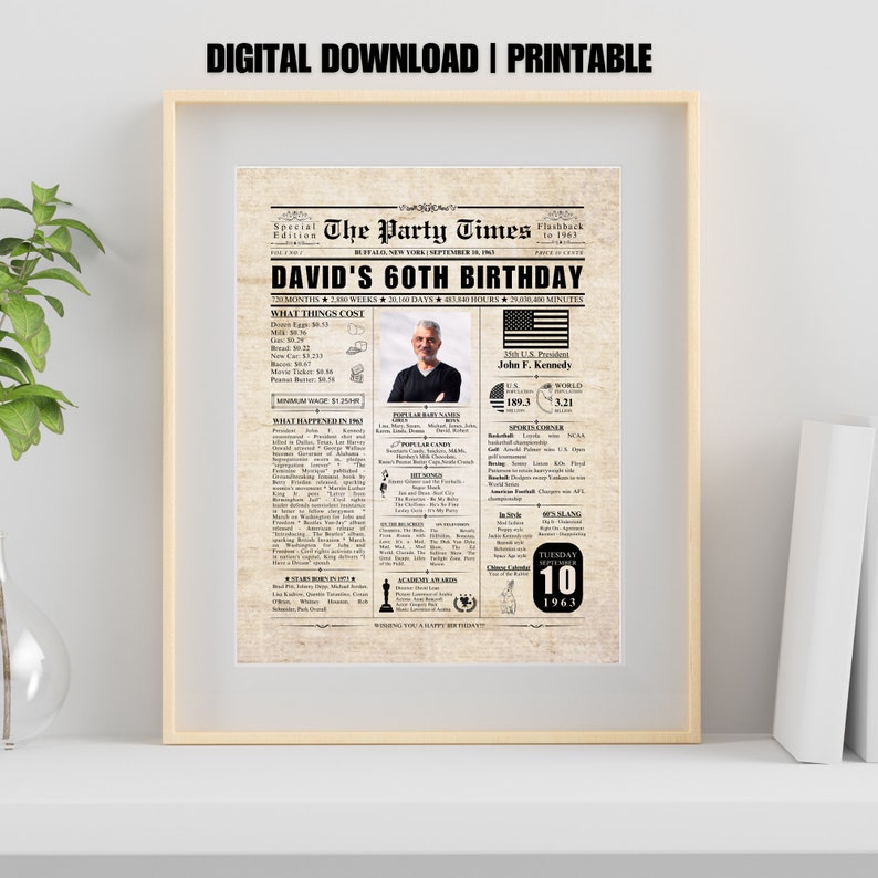 Custom 60th Birthday Newspaper, 1964 Poster Sign Printable, 60th ...