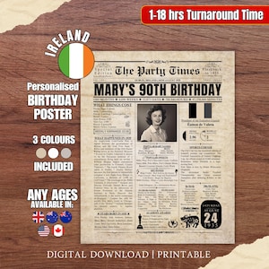 1935 na IRLANDA, pôster do 90º aniversário de 90 anos atrás, curiosidades irlandesas, cartão para impressão de 1935, presente personalizado para homens e mulheres irlandeses