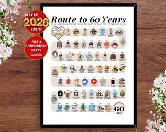 1966 60th Anniversary Gift, 60th Wedding Anniversary Poster, The Route to 60 Years Together, 60th Party Decor, Married in 1966 Wall Art